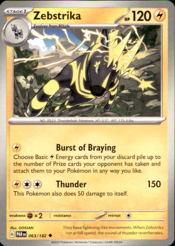 Pokemon Zebstrika 63/182 Paradox Rift Non-Holo