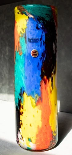 Archimede Seguso's "Carnival"  Glass Cylinder Vase w Labels 1980s