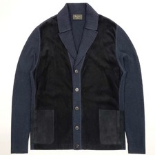 BERLUTI Cotton Cashmere Waffle Knit Cardigan Jacket Suede Panel Swacket L-XL