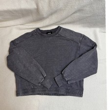 Monrow Womens XS Gray Mineral Wash Cropped Elastic Waist Sweatshirt Made in USA
