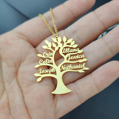 Custom 1-6 Name Family Tree Necklace Gift Stainless Steel Lobster Clasp Chain
