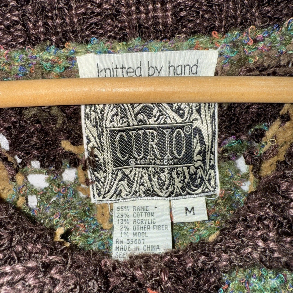 Chaqueta Suéter Curio Vintage Tejida a Mano Ganchillo Boho Ramie Mezcla de Algodón Talla M Foto 3 de 4