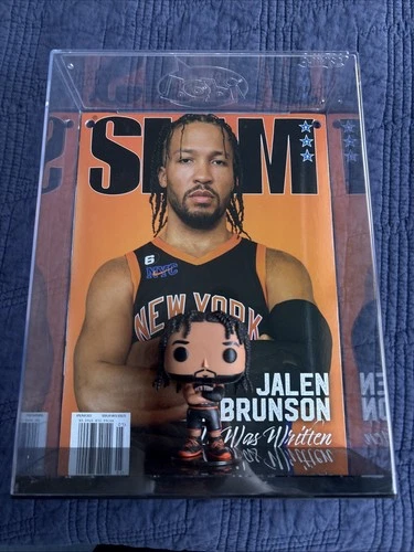 Jalen Brunson Funko Pop Rare Knicks NBA Figure + SLAM Magazine Cover Display