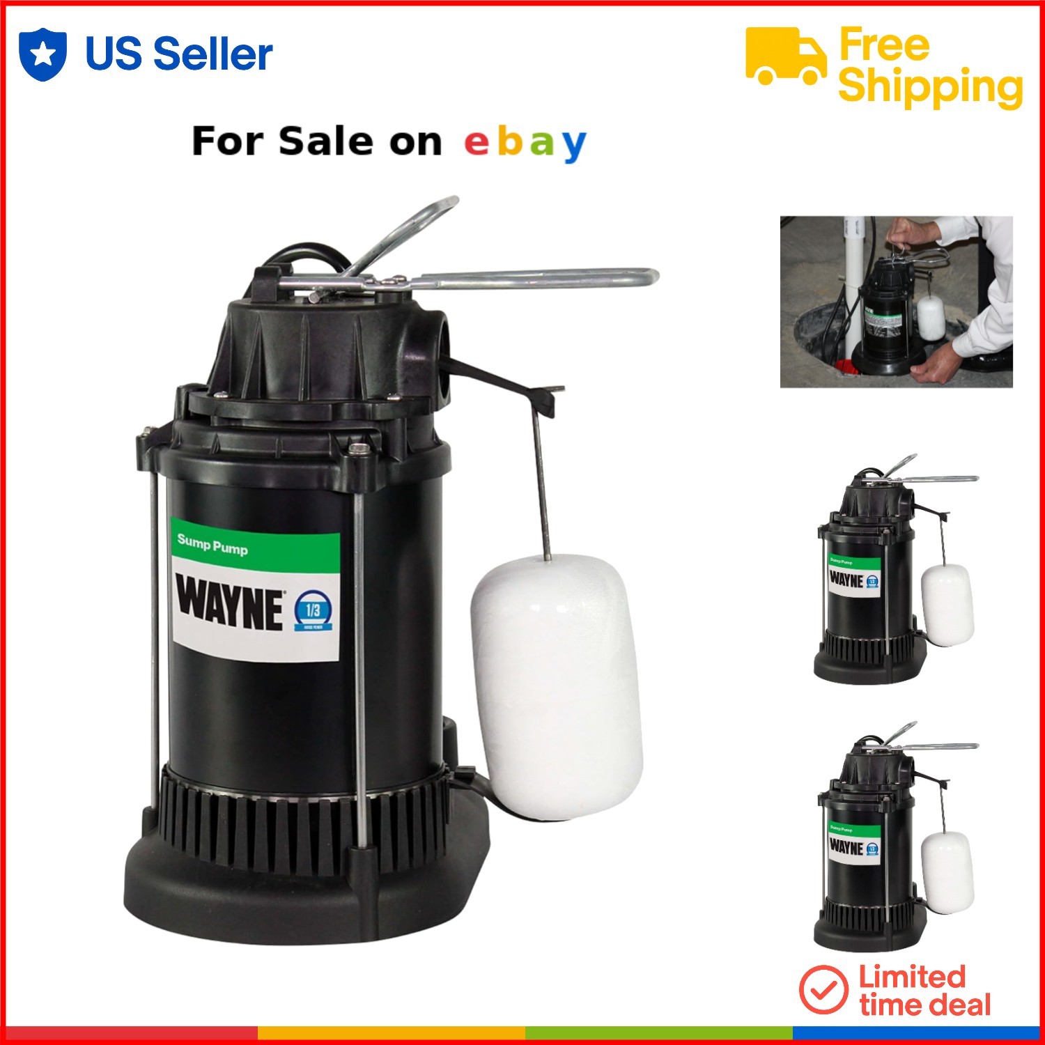 3/4 HP Submersible Sump Pump 3750 GPH Steel Thermoplastic Basement Water Removal
