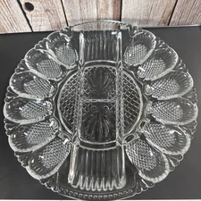 Vintage L. E. Smith Glass Deviled Egg Hors D’Oeuvres Serving Platter - HEAVY