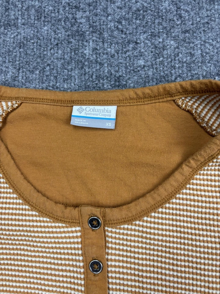 Camisa Columbia Para Mujer XS Marrón Rayas Henley Térmica Manga Larga Waffle Top Foto 2 de 4