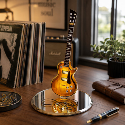 Woodgrain Guitar Figurine Glass Music Decor Gift for Guitar Lovers