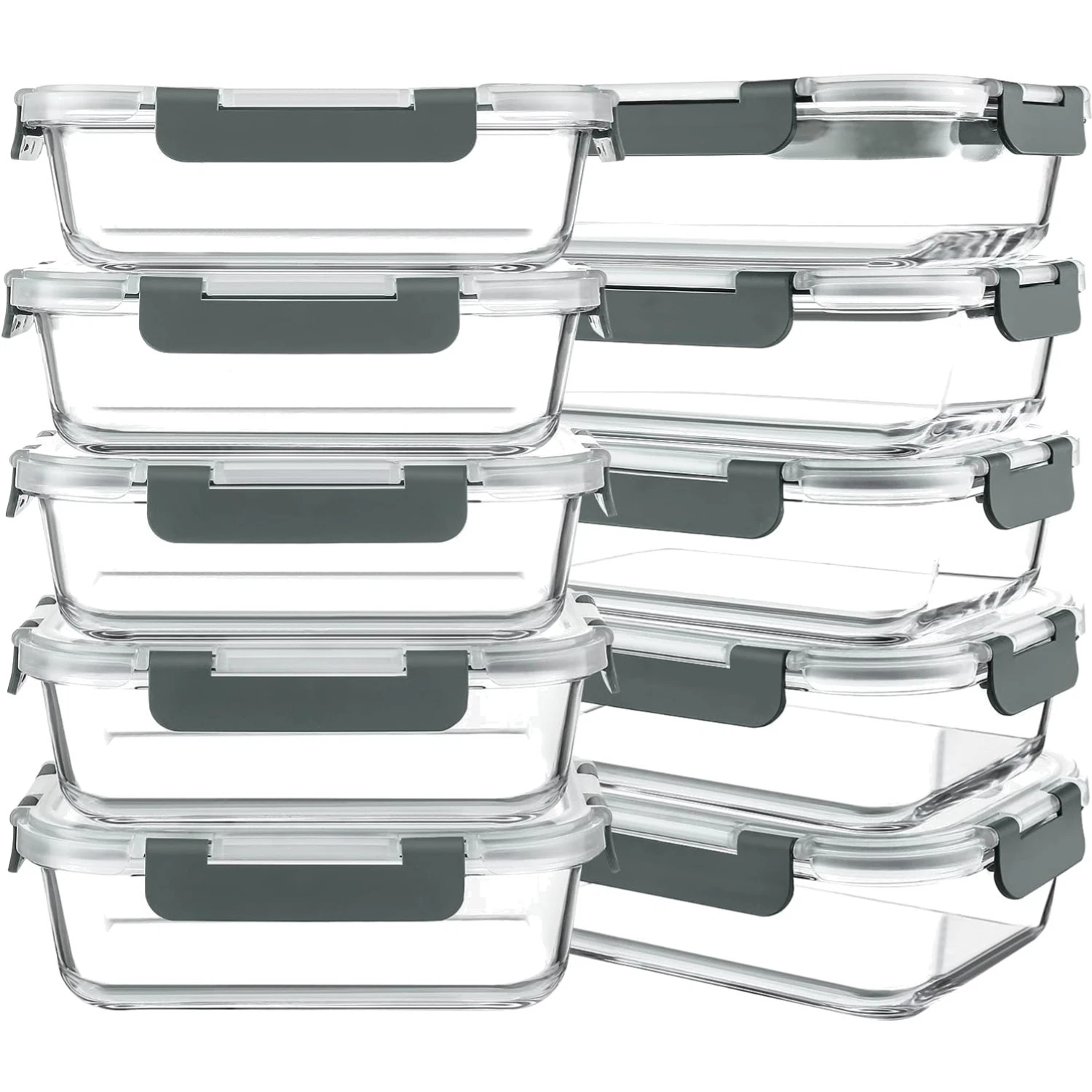 Glass Food Storage Containers 10 Pack 30 Oz Airtight Microwave Freezer Safe