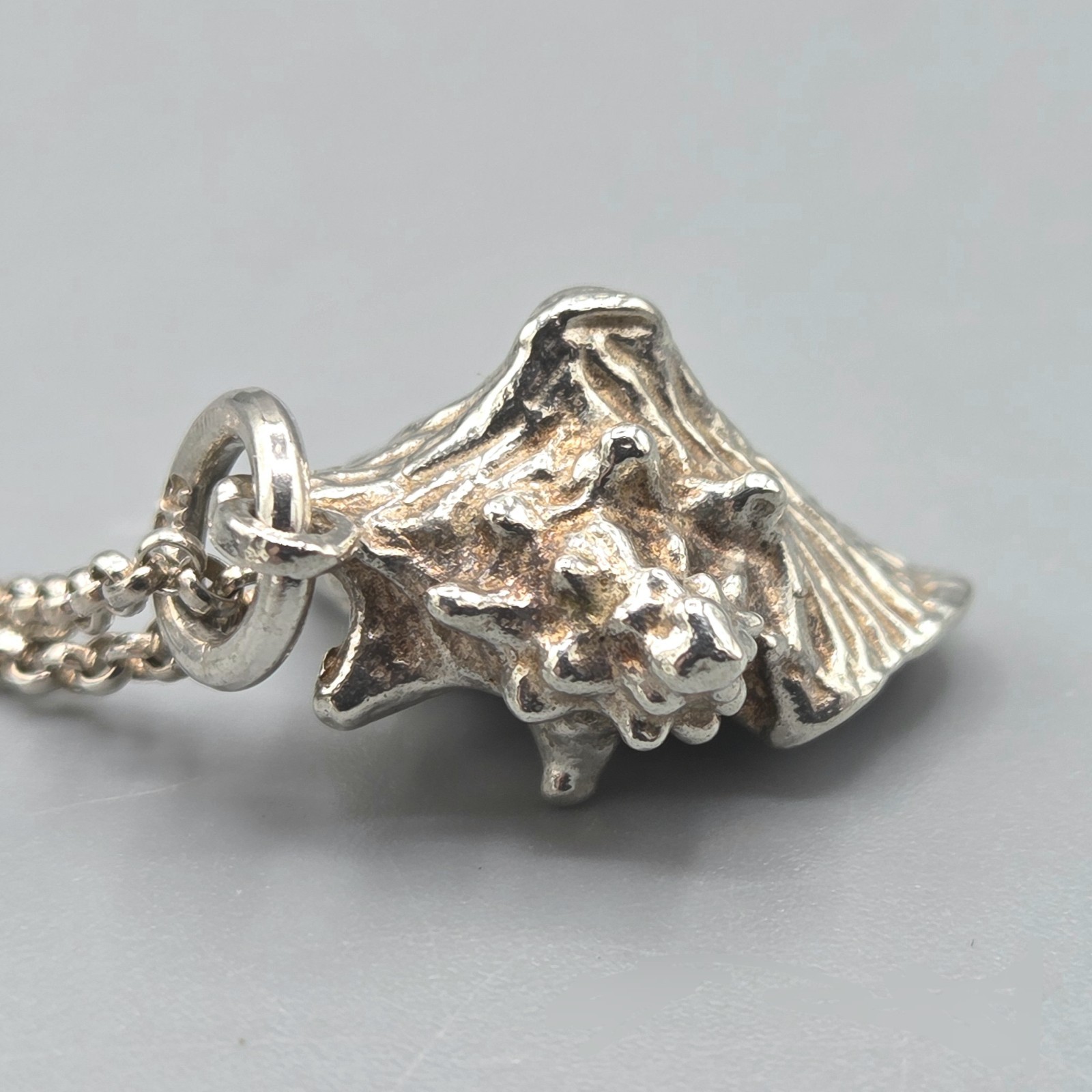 Sterling Silver Sculpted Conch Shell Pendant Chai… - image 5