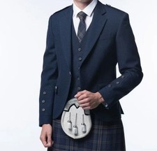 Scottish Navy Blue Wool Kilt Jacket With Waistcoat Argyle Wedding Kilt Jacket
