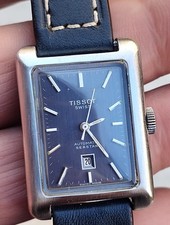 Vintage 70s Men's Watch Tissot Seastar Tank Automatic Dark Grey Dial Working Ok