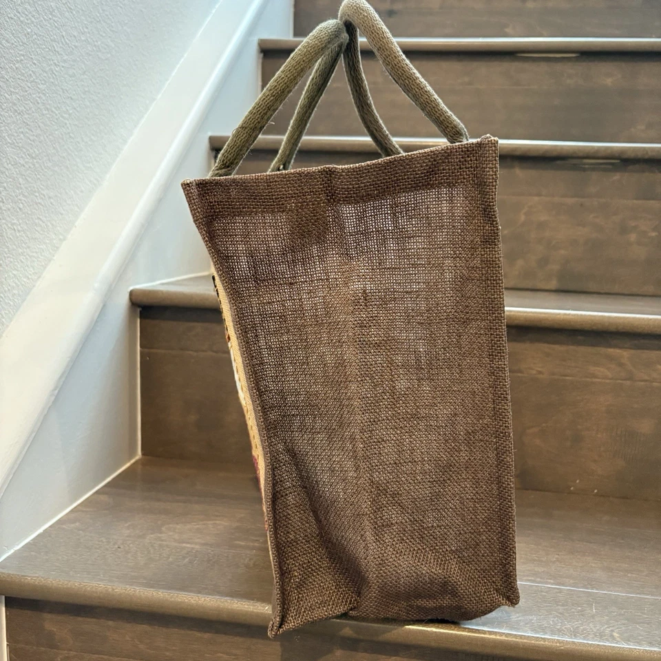 Vintage Feed Sack Tote Purse Handbag Handmade Quilted Upcycled Hook Loop Close - Image 3 of 4