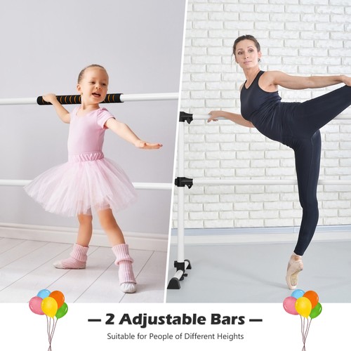 Freestanding Ballet Barre Adjustable Double Stretching Dance Bar Silver - Picture 5 of 10
