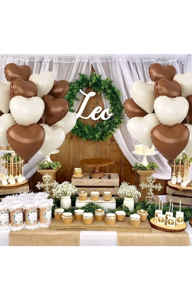 Globos Corazón Arena Blanco Marrón, 24 Piezas 18 Pulgadas Blanco Crema Café Marrón Caja J Foto 3 de 4