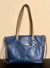 HOBO International Cecily Teal Blue Leather Tote Hand Bag Purse - 13”x9”