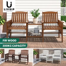Livsip Wooden Garden Bench 2 Seat Table Loveseat Outdoor Patio Furniture White