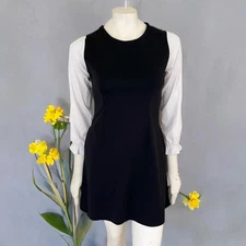 ZARA Contrast Sleeve Mini Sheath Dress in Black and White with Pockets WOMEN'S 4