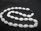Vintage Oval Molded White Milk Glass Beaded Necklace Barrel Clasp