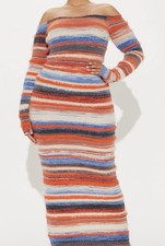NWT FASHION NOVA Maxi Off Shoulder Sweater Dress Multicolored Sz Large