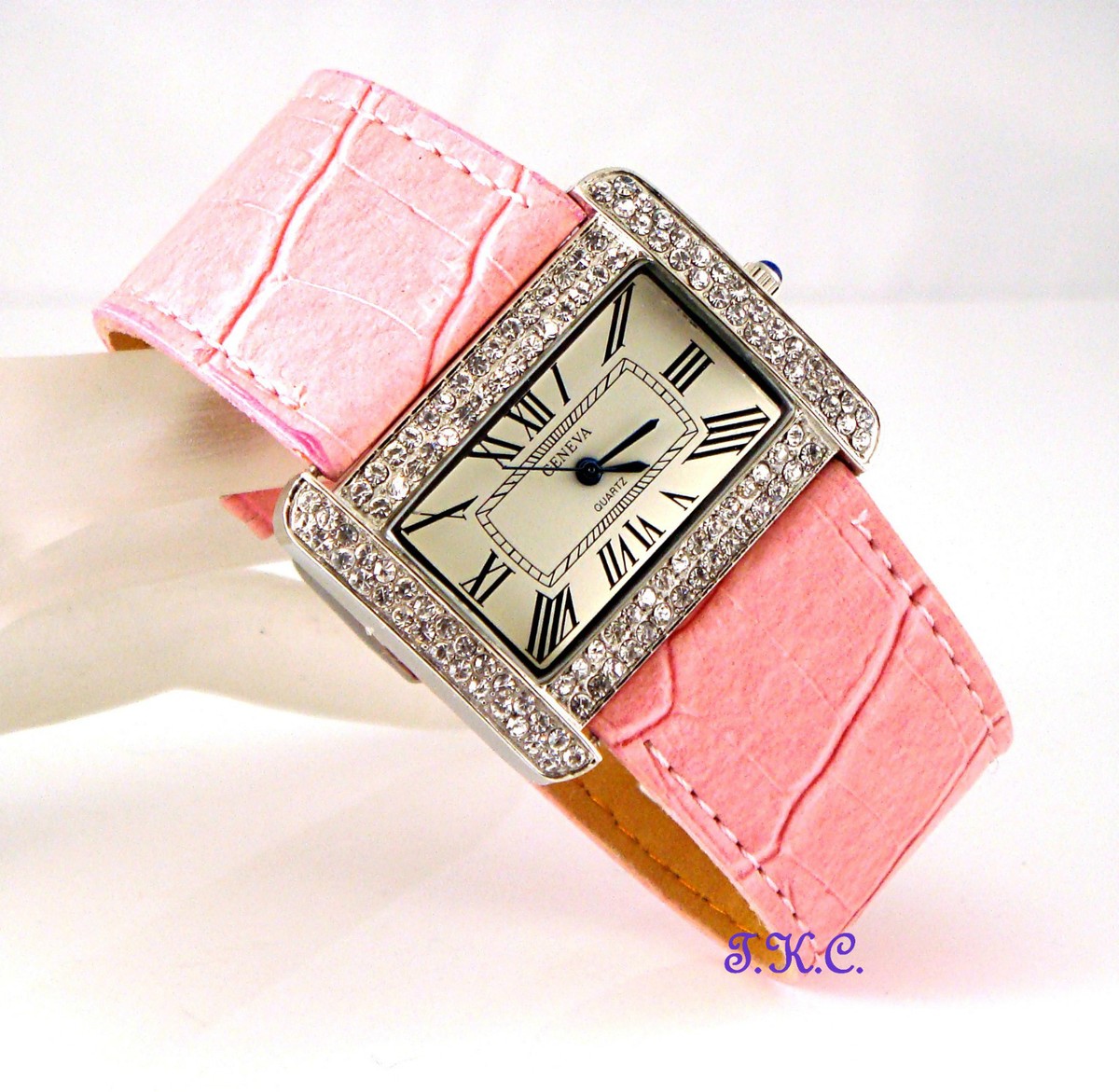 Womens Black Vegan Leather Crystal Watch Rose Gold Tone Elegant Dress Wristwatch Facet Dark Purple Women main image 2