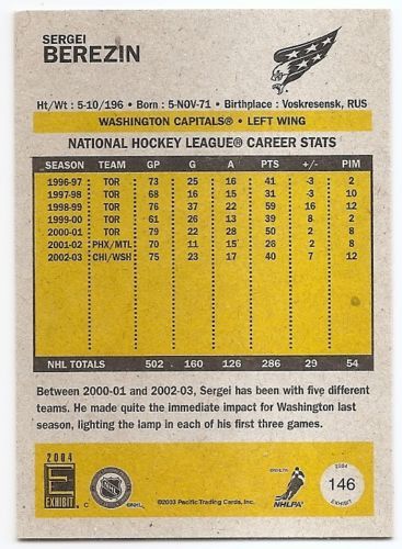 03/04 PACIFIC EXHIBIT YELLOW BACKS PARALLEL Hockey (#101-150) U-Pick From List - Picture 45 of 49