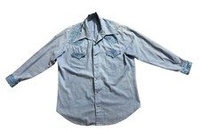 Vintage Pearl Snap Work Shirt Blue Bandanna Lightweight Long Sleeve XL 60s 70s