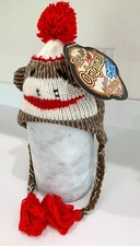 Sock Monkey Hat Cap Children Size Lined Beanie Fun Cute Warm Animal Design NEW
