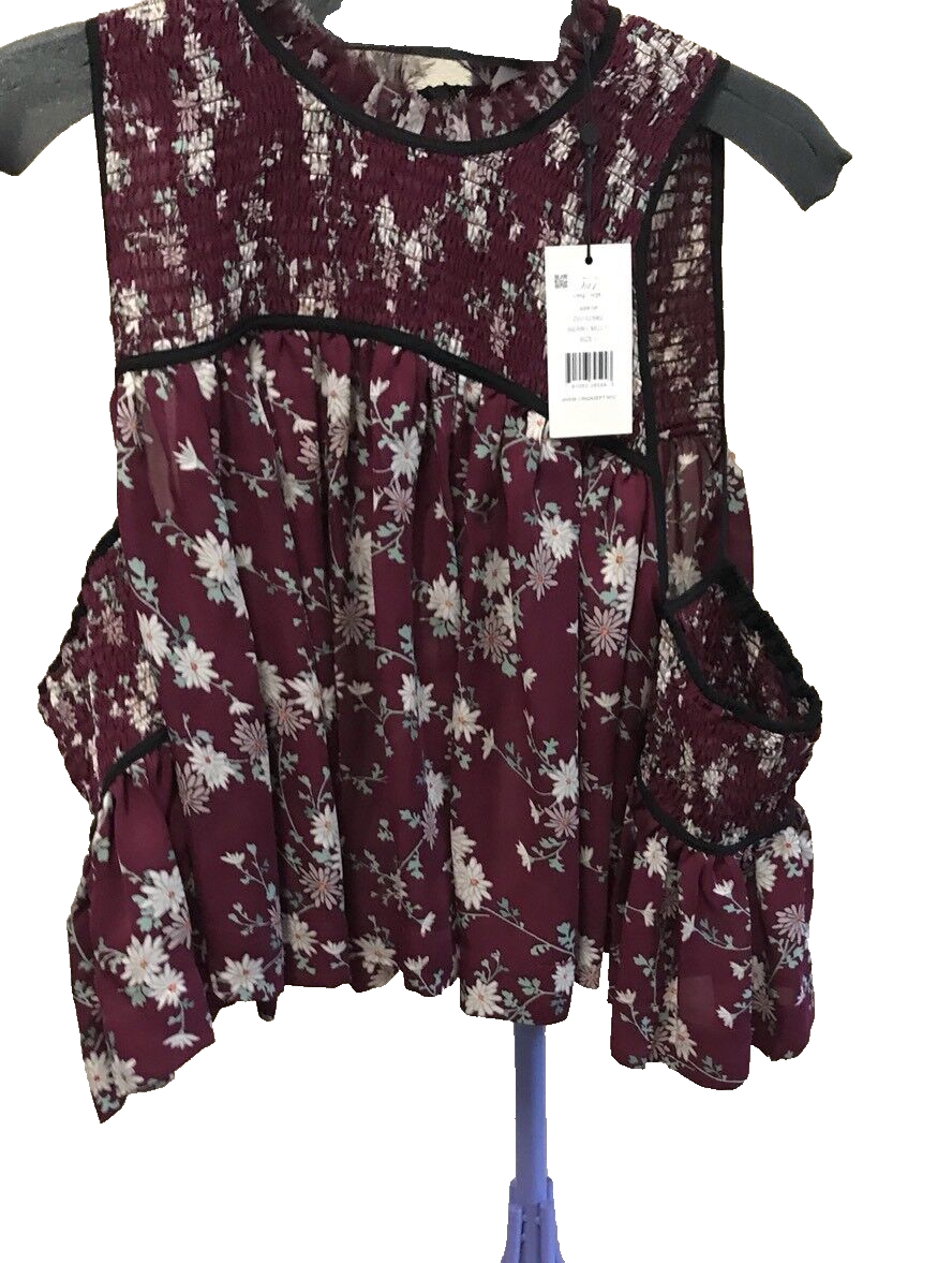 Cinq a Sep Topt Soha Silk Cold Shoulder Floral blous Shirt
