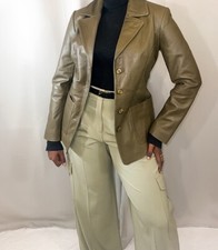 Oasis Relaxed Real Leather Olive Green Blazer Jacket Jacket S Rrp£239