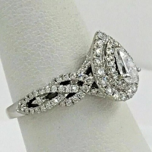 2.50Ct Pear Lab Created Diamond Halo Engagement Ring 14K White Gold Plated - Picture 2 of 4