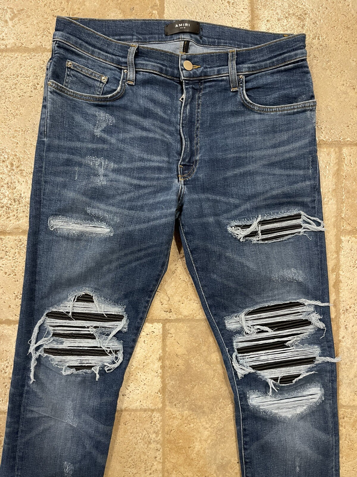 Mike Amiri OG 2016 MX1 Blue Denim Leather Inserts Jeans size 33 image 3