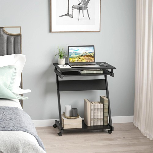 HOMCOM Movable Computer Desk with 4 Moving Wheels Sliding Keyboard Tray Black - Picture 11 of 12