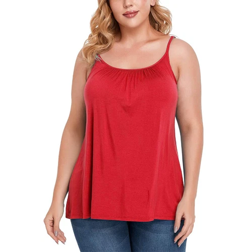 S-4XL Camisole with Built in Bra Plus Size Tunic Tops Womens Loose Cami Blouses - Picture 7 of 41
