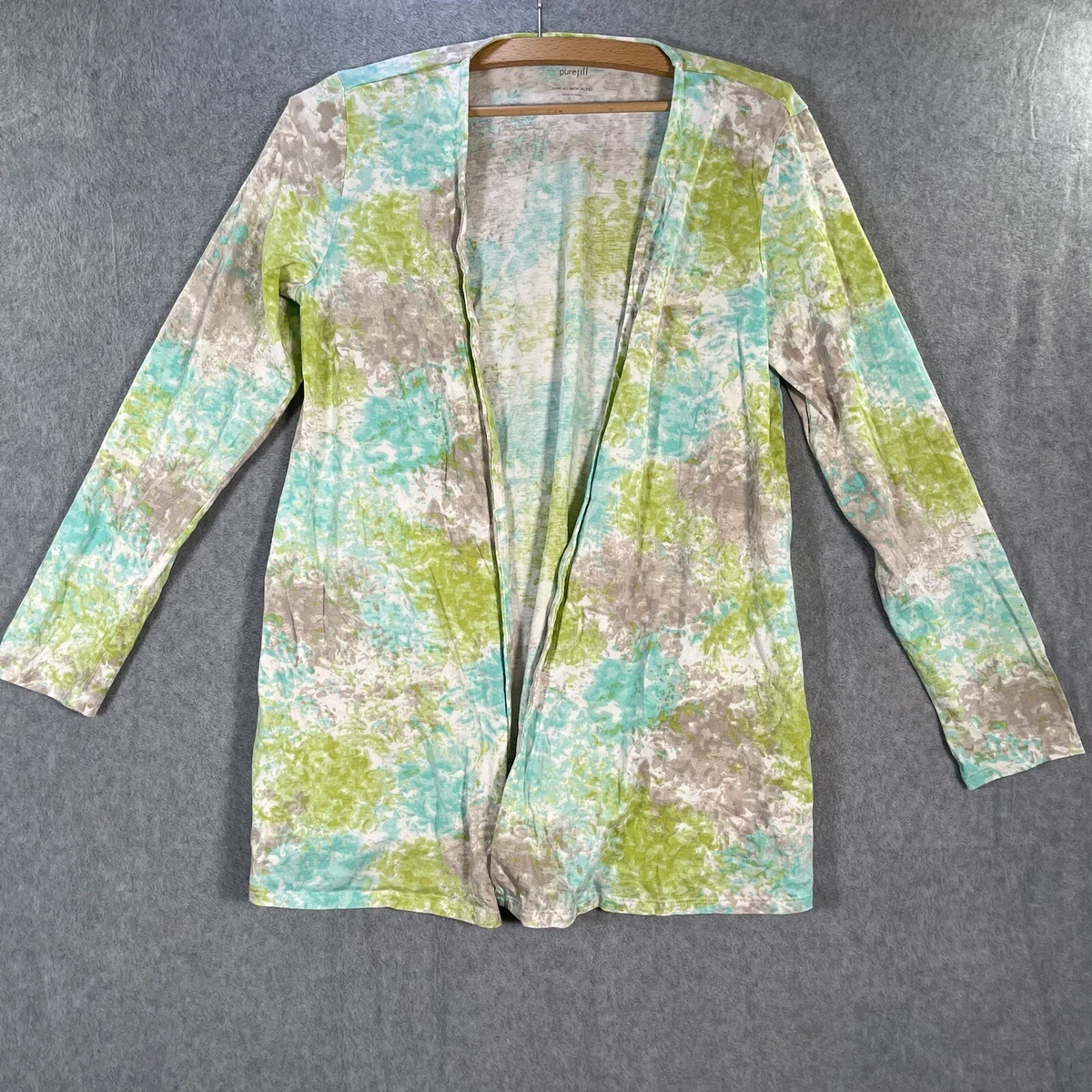 Pure Jill Batik Cardigan Womens Small Green Turquoise White Tie