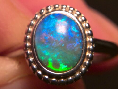 Size: US 8.0, Silver 925 Solid Lightning Ridge crystal opal ring *see video* - Bild 4 von 7