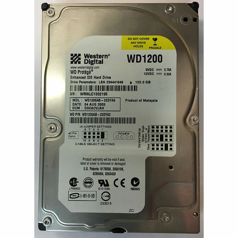 WD1200AB-22DYA0 - Western Digital 120GB 7200 RPM IDE 3.5" HDD - Image 1 of 1