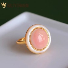 charming 13-14mm natural pink conch pearl ring925s xy 