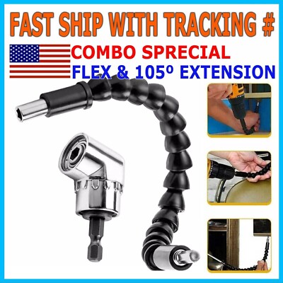 Right Angle Drill Adapter Flexible Shaft Extension Bits & Screwdriver Hold 1/4'' 