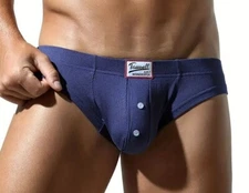 New Men's Sexy "Just Wonderful" Blue Ribbed Brief w/Enhanced Contoured Pouch-Gay
