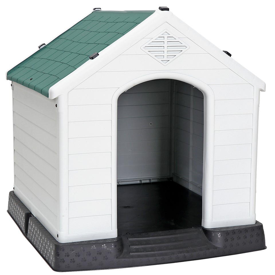 Waterproof Ventilate Pet Dog House Kennel W/Air Vents Elevated Floor