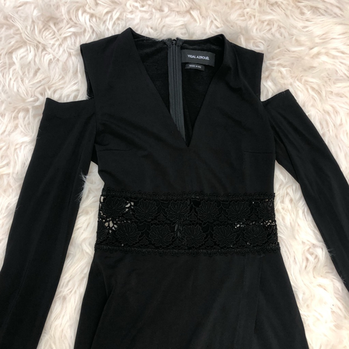 Yigal Azrouel Dress Sheath Black Cold Shoulder Lace Sheer Waist Whimsy Evening - Picture 7 of 10