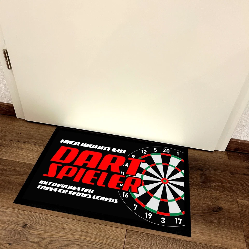 Fußmatte mit Spruch | Hier wohnt ein Dartspieler | 60x40cm | Schmutzfangmatte - Bild 4 von 4