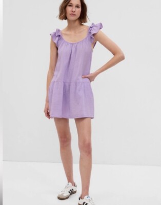 GAP NWT Crinkle Gauze Mini Dress Lavender Size X Large