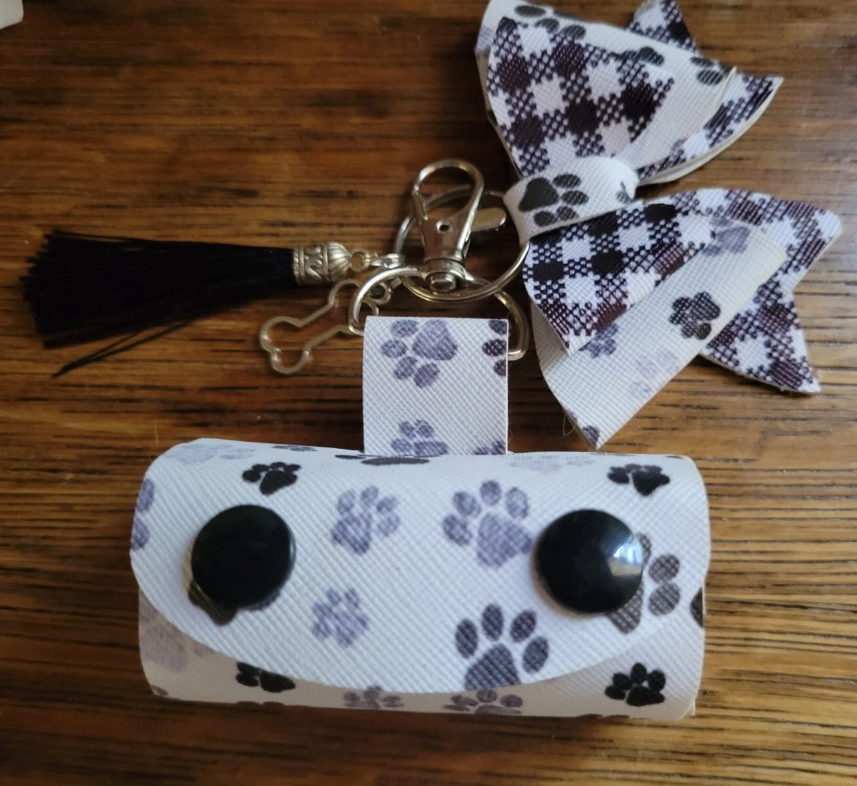 New Dog Poop Bag Holder & Bags Handmade Dog Paws Keys Leash Detachable Bow  | eBay