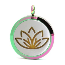 Stainless Rainbow Lotus Rhodium Essential Oil  Locket USA SHIP + Free Chain