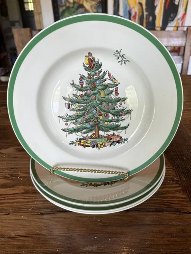 VINTAGE Spode Christmas Tree Dinner Plates 10 3/8"  England S3324 - Set Of 4