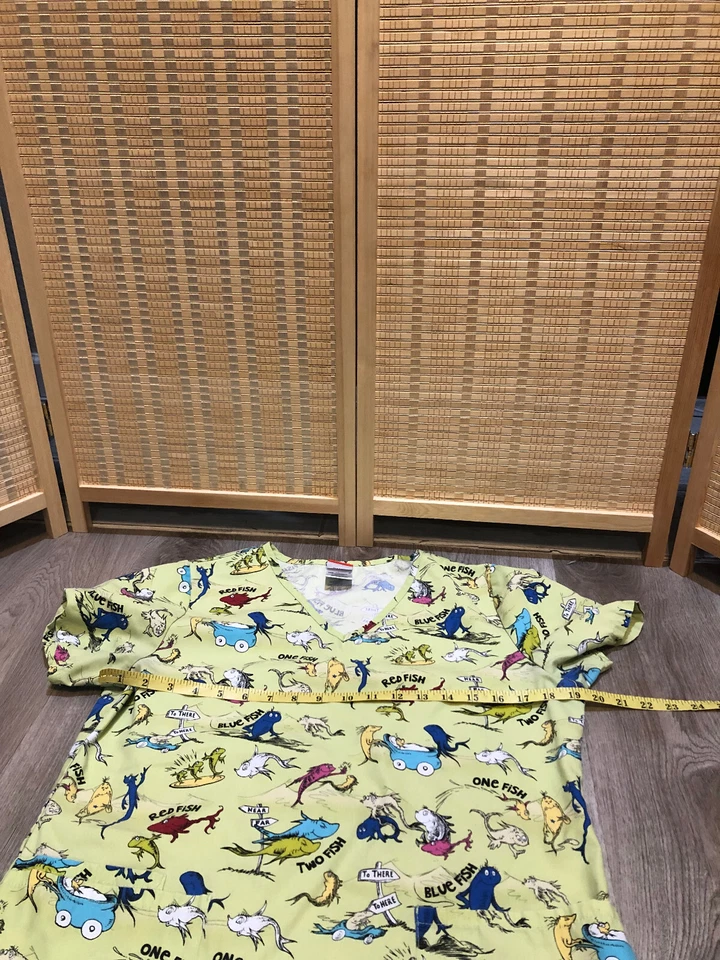 Scrubs Scrub Top Cartoon Dr.Seuss One fish two fish Red fish blue fish Small S - Image 4 of 4