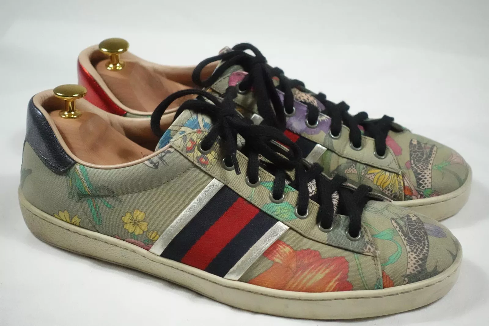 Baskets Gucci As imprimé floral toile de serpent RARE 9,5 UK 10 US