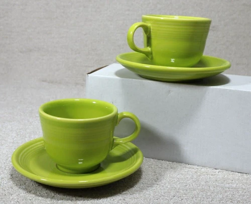 2 Fiestaware Homer Laughlin Coffee and Saucer Lime Green Fiesta-ware