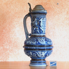 antike alte Schenkkanne Relief Prunkkrug Mostkrug Keramik Zinndeckel ca 4l 44cm